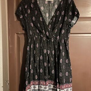 Chloe K Black and Red Floral Midi Dress